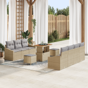 vidaXL 10-delad trädgårdsoffset med kuddar beige poly rattan akacia