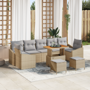 vidaXL 10 Delar Trädgårdssoffset med Kuddar Beige Poly Rattan Akacia