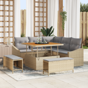 vidaXL 8-delars trädgårdsoffset med kuddar Beige Poly Rattan Akacia