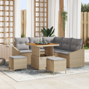 vidaXL 8-delat trädgårdsoffaset med kuddar beige poly rotting akacia