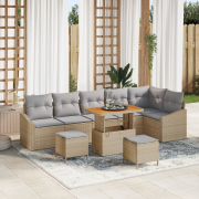 vidaXL 9-delat trädgårdsoffSet med kuddar Beige Poly Rattan Akacia