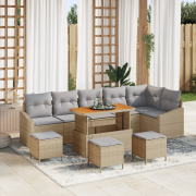 vidaXL 10-delat trädgårdsoffset med kuddar Beige Poly Rattan Akacia