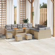 vidaXL 14-delad Trädgårdsoffagrupp med Kuddar Beige Poly Rattan Akacia