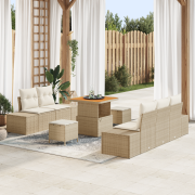 vidaXL 8-delat trädgårdsoffaset med kuddar beige poly rattan akacia, v...