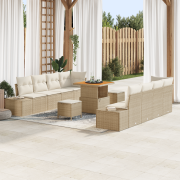 vidaXL 11-delat Trädgårdsoffasett med kuddar Beige Poly Rottning Akaci...