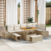 vidaXL 9 Delar Trädgårdsoffset med Kuddar Beige Poly Rotting Akacia