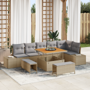 vidaXL 9-delad trädgårdsoffuppsättning med kuddar Beige Poly Rattan Ak...