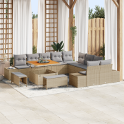 vidaXL 13-delad Trädgårdsoffapark med Kuddar Beige Poly Rattan Akacia