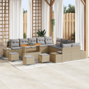 vidaXL 14-delad trädgårdsoffset med kuddar Beige Poly Rattan Akacia