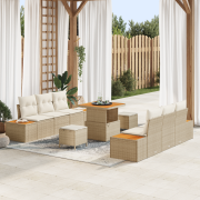 vidaXL 9-delad trädgårdsoffagrupp med kuddar i beige poly rattan akaci...