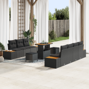 vidaXL 10-delat trädgårdsoffasett med dynor, svart poly rattan, vidaXL...