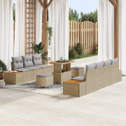 vidaXL 10-delars trädgårdsoffset med kuddar Beige poly rotting Akacia