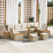 vidaXL 10-delad Trädgårdsoffagrupp med kuddar Beige Poly Rattan Akacia
