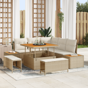 vidaXL 8-delat trädgårdsoffset med kuddar beige poly rattan akacia