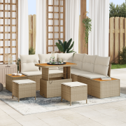 vidaXL 8-delars trädgårdsoff set med kuddar Beige Poly Rattan Akacia