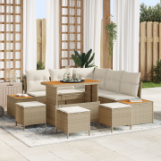 vidaXL 9-delars Trädgårdsoffset med Kuddar Beige Poly Rattan Akaci
