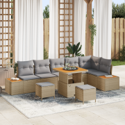 vidaXL 9-delad trädgårdsoffset med kuddar beige poly rotting akacia