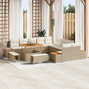 vidaXL 13 delar trädgårdsoff set med kuddar beige poly rattan akacia, ...