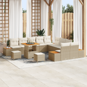vidaXL 13-delars trädgårdsoffset med kuddar Beige Poly Rattan Akacia