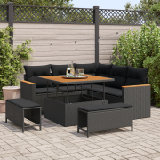 vidaXL 8-delars trädgårdsoffset med kuddar svart poly rattan akacia, v...