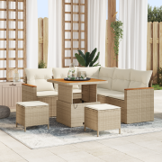 vidaXL 8 Delars Trädgårdsoff Set med Kuddar Beige Poly Rattan Akacia