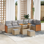 vidaXL 9-delars trädgårdsoffset med kuddar beige poly rattan akacia