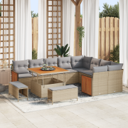 vidaXL 12-delars trädgårdssängset med kuddar Beige Poly Rattan Akacia