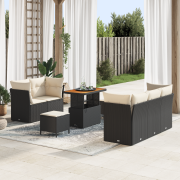 vidaXL 8-delat Trädgårdsoff Set med Kuddar Svart Poly Rattan Akacia