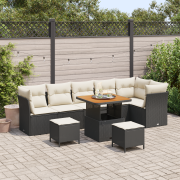 vidaXL 9-delars trädgårdsoffaset med kuddar svart poly rattan acacia