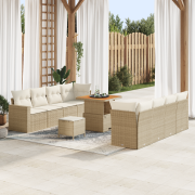 vidaXL 11-delars trädgårdsoffagrupp med kuddar beige polyrotting akaci...