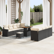 vidaXL 11-delat trädgårdsofa set med kuddar svart poly rattan akacia