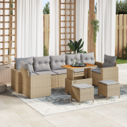 vidaXL 10-delars trädgårdsoff-set med kuddar beige polyrotting akacia