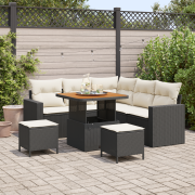 vidaXL 8-delade trädgårdsoff set med kuddar svarta poly rattan akacia