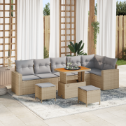 vidaXL 9-delat Trädgårdsoffset med Kuddar Beige Poly Rattan Akacia