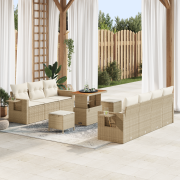 vidaXL 10-delad trädgårdsoffagrupp med kuddar Beige Poly rotting Akaci...