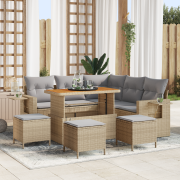 vidaXL 9-delat trädgårdsoff set med kuddar beige Poly Rattan Akacia