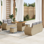 vidaXL 8-delars trädgårdsoffaset med kuddar beige poly rotting akacia