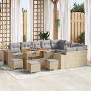 vidaXL 13-delars trädgårdssoffaset med kuddar Beige Poly Rattan Akacia