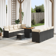 vidaXL 11-delad trädgårdsoff set med kuddar svart poly rattan akacia