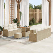vidaXL 10-delars trädgårdsoffset med kuddar beige poly rattan akacia