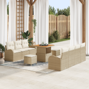 vidaXL 10-delat Trädgårdsoff-set med Kuddar i Beige Poly Rattan