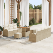 vidaXL 10-delat trädgårdsoff set med kuddar Beige Konstrotting Akacia