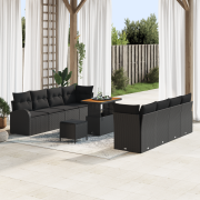 vidaXL 11 Delars Trädgårdsoff set med kuddar Svart Poly Rattan Akacia