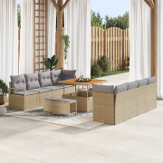 vidaXL 11-delat Trädgårdsoffa-set med kuddar Beige Poly Rattan Akacia