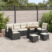 vidaXL 10-delars trädgårdssoff set med kuddar svart poly rattan akacia