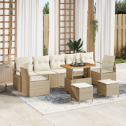 vidaXL 10 Delars Trädgårdssoffaset Med Kuddar Beige Poly Rattan Akacia