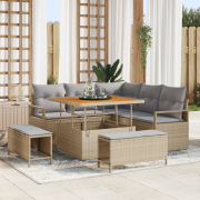 vidaXL 8-delad trädgårdsoffagrupp med kuddar beige poly rattan akacia