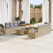 vidaXL 11-delars Trädgårdsoffset med kuddar Beige Poly Rattan Akacia
