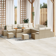 vidaXL 13-delars Trädgårdsoffaset med Kuddar Beige Poly Rattan Akacia