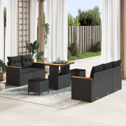 vidaXL 8-delars trädgårdsoffaset med kuddar svart poly rattan acacia